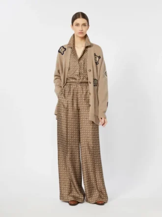 Cardigan lungo in lana e cashmere, color sabbia