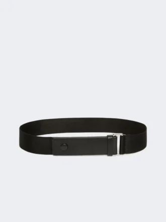 Cintura in fettuccia elasticizzata e pelle, nera