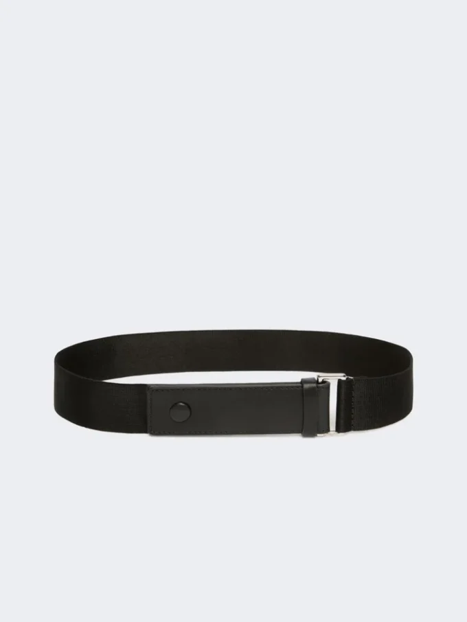 Cintura in fettuccia elasticizzata e pelle, nera Cintura in fettuccia elasticizzata e pelle, nera