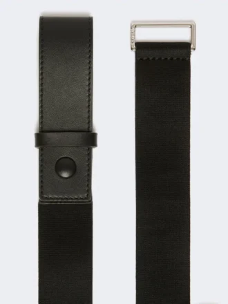 Cintura in fettuccia elasticizzata e pelle, nera