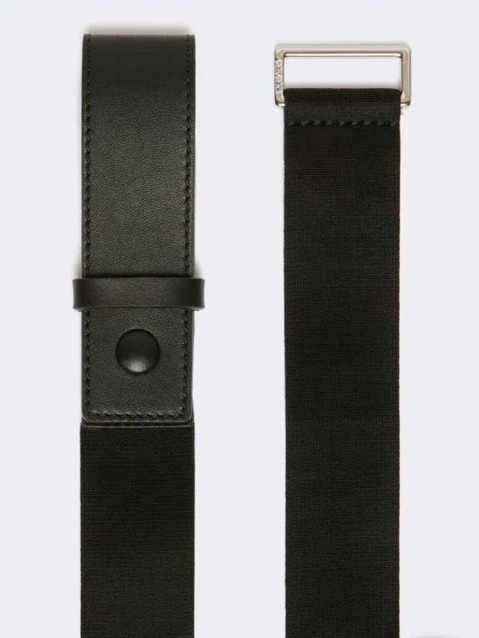 Cintura in fettuccia elasticizzata e pelle, nera Cintura in fettuccia elasticizzata e pelle, nera
