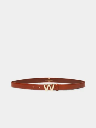 Cintura in pelle con fibbia con logo, color tabacco