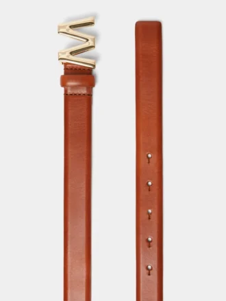 Cintura in pelle con fibbia con logo, color tabacco