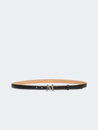 Cintura in pelle con fibbia monogramma, nera