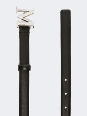 Cintura in pelle con fibbia monogramma, nera