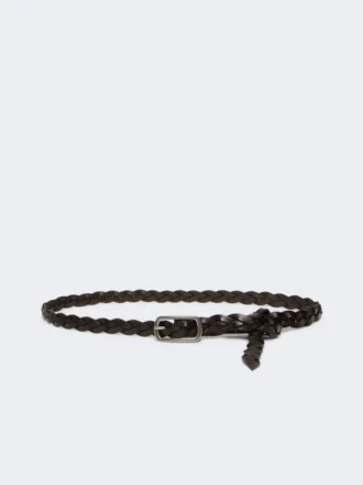 Cintura in pelle intrecciata, marrone scuro