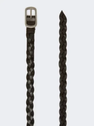 Cintura in pelle intrecciata, marrone scuro