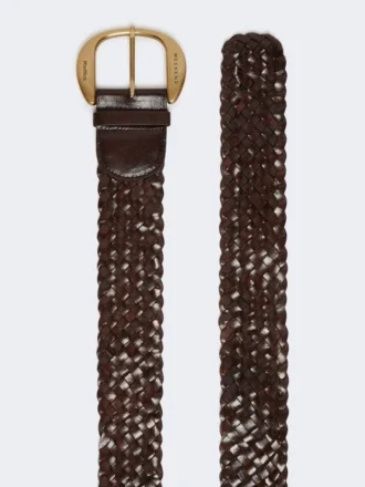 Cintura in pelle intrecciata, marrone scuro