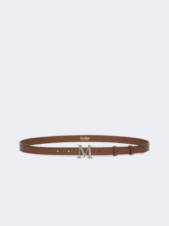 Cintura in pelle naturale con monogramma, marrone
