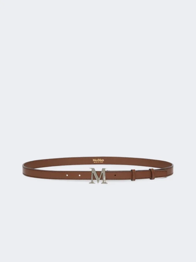 Cintura in pelle naturale con monogramma, marrone Cintura in pelle naturale con monogramma, marrone