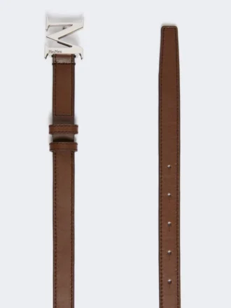 Cintura in pelle naturale con monogramma, marrone