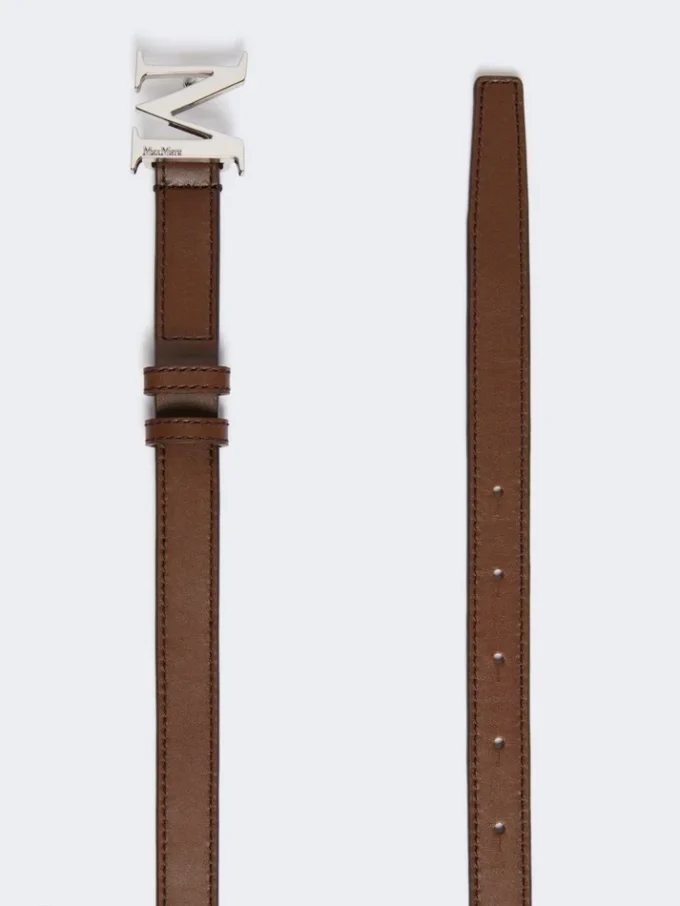 Cintura in pelle naturale con monogramma, marrone Cintura in pelle naturale con monogramma, marrone