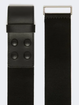 Cintura larga in fettuccia elasticizzata e pelle, nera Cintura larga in fettuccia elasticizzata e pelle, nera