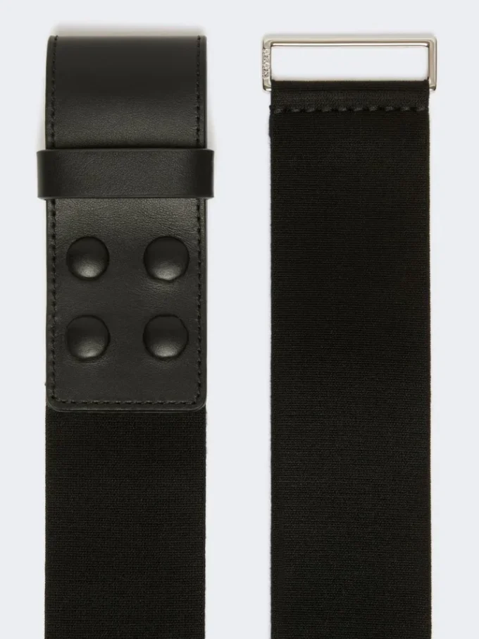 Cintura larga in fettuccia elasticizzata e pelle, nera Cintura larga in fettuccia elasticizzata e pelle, nera