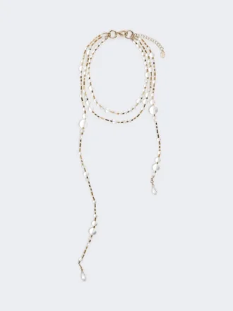 Collana a più fili in metallo e vetro, bianco ottico Collana a più fili in metallo e vetro, bianco ottico