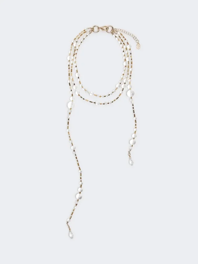 Collana a più fili in metallo e vetro, bianco ottico