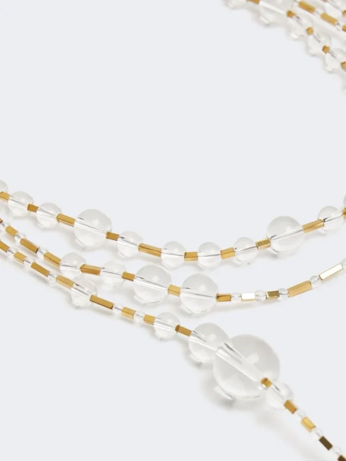 Collana a più fili in metallo e vetro, bianco ottico