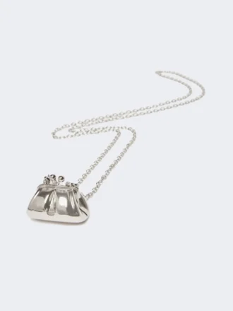Collana lunga con grande ciondolo a forma di borsa Pasticcino, argento
