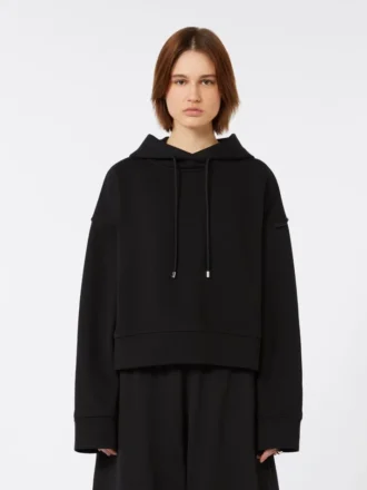 Felpa con cappuccio in cotone elasticizzato, nera