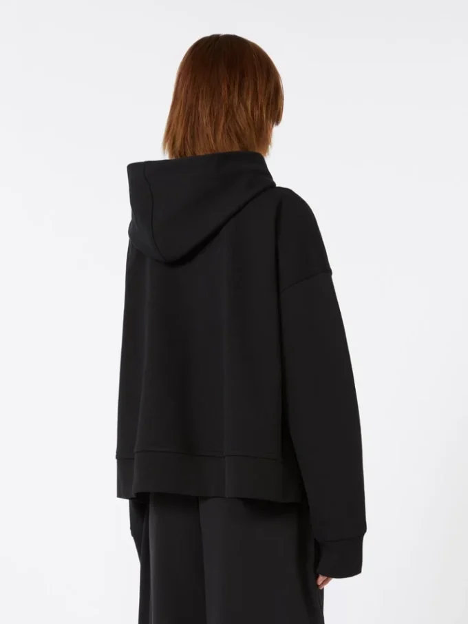 Felpa con cappuccio in cotone elasticizzato, nera Felpa con cappuccio in cotone elasticizzato, nera