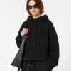 Felpa con cappuccio in cotone elasticizzato, nera Felpa con cappuccio in cotone elasticizzato, nera