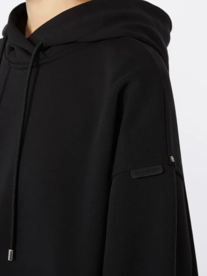 Felpa con cappuccio in cotone elasticizzato, nera Felpa con cappuccio in cotone elasticizzato, nera