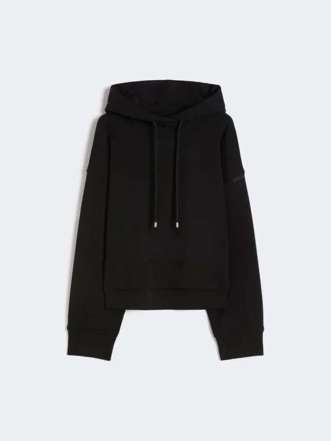 Felpa con cappuccio in cotone elasticizzato, nera Felpa con cappuccio in cotone elasticizzato, nera