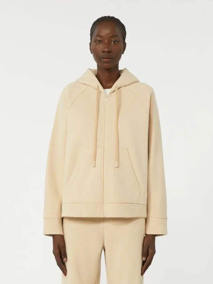 Felpa con zip in cotone, color sabbia Felpa con zip in cotone, color sabbia