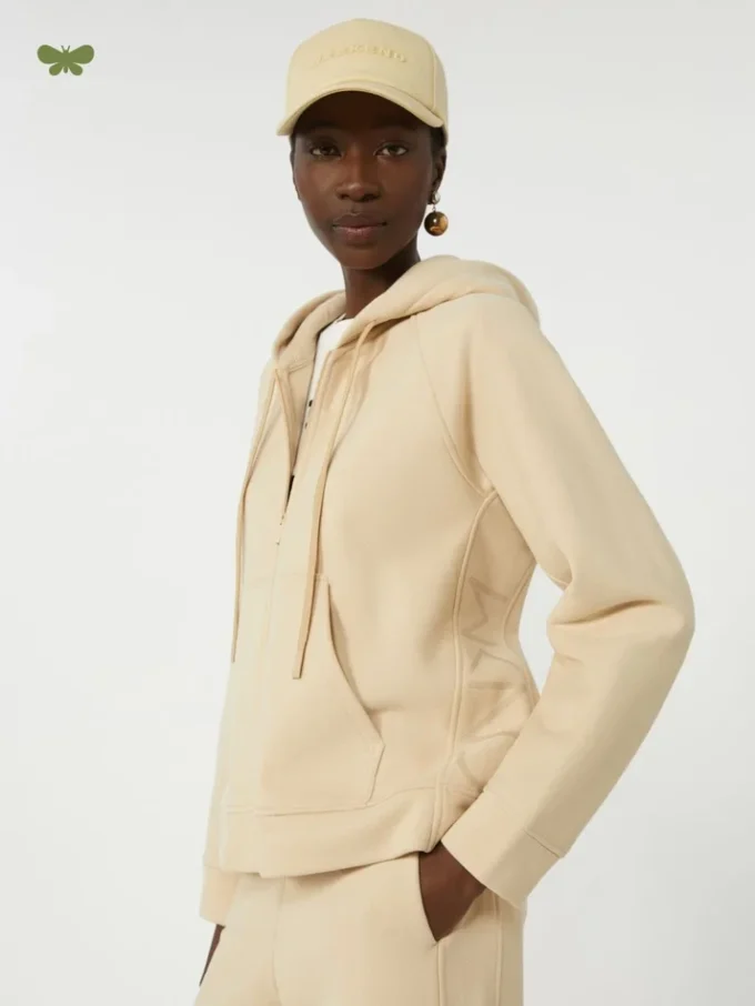 Felpa con zip in cotone, color sabbia Felpa con zip in cotone, color sabbia