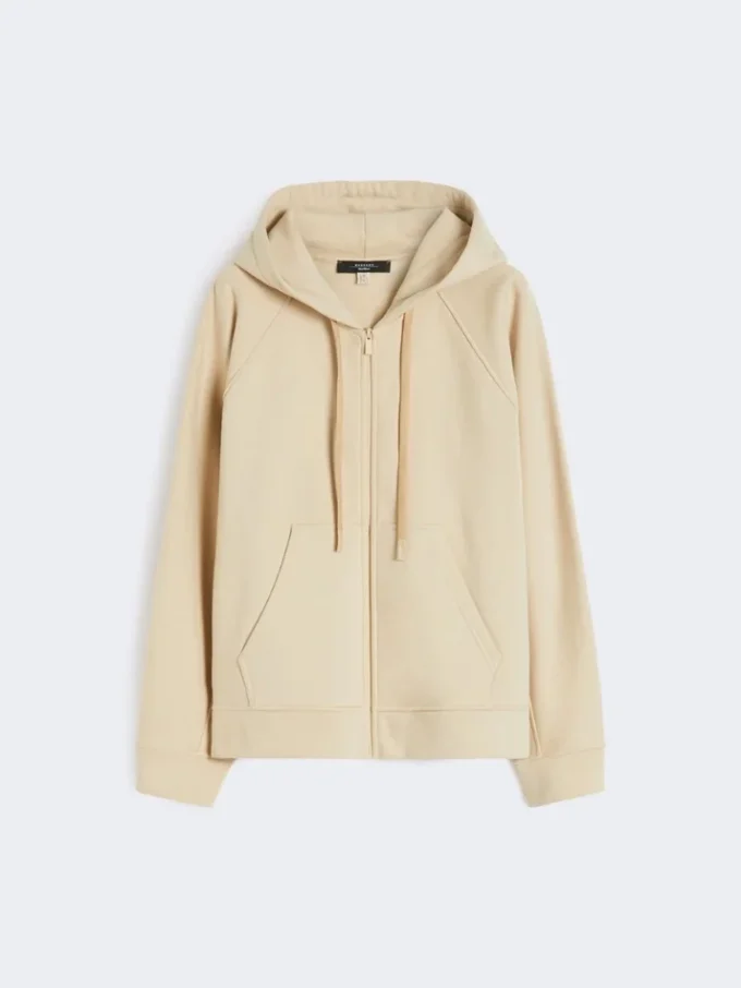 Felpa con zip in cotone, color sabbia Felpa con zip in cotone, color sabbia