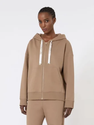 Felpa con zip in jersey tecnico, color cammello
