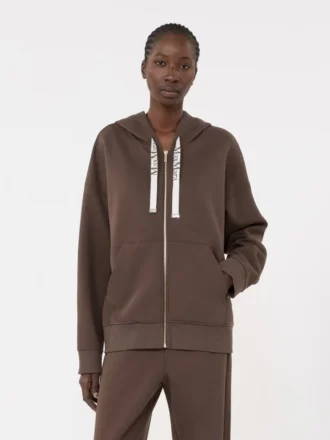 Felpa tecnica in jersey con zip, color cioccolato