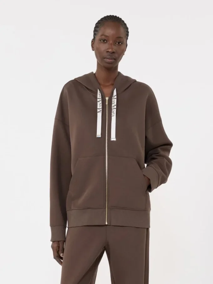 Felpa tecnica in jersey con zip, color cioccolato Felpa tecnica in jersey con zip, color cioccolato