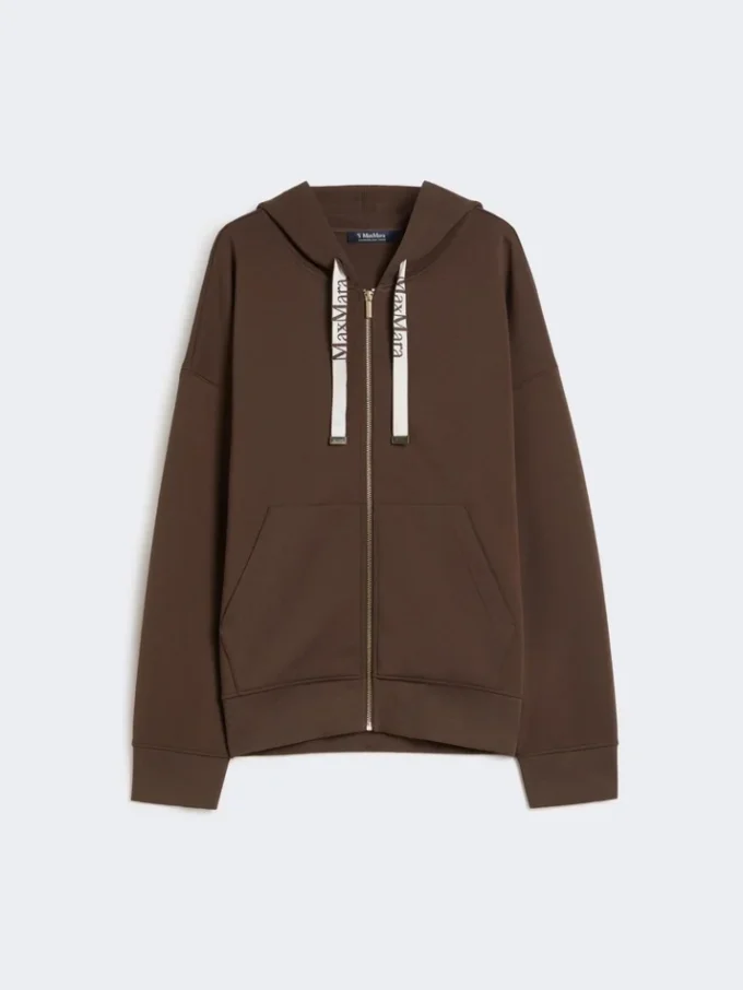 Felpa tecnica in jersey con zip, color cioccolato Felpa tecnica in jersey con zip, color cioccolato