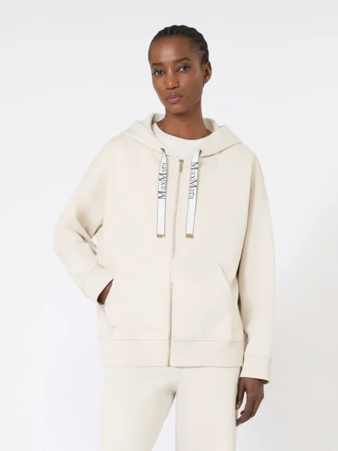 Felpa tecnica in jersey con zip, ecru Felpa tecnica in jersey con zip, ecru
