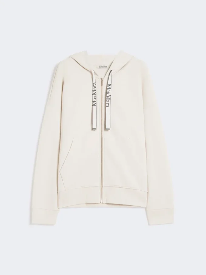 Felpa tecnica in jersey con zip, ecru Felpa tecnica in jersey con zip, ecru