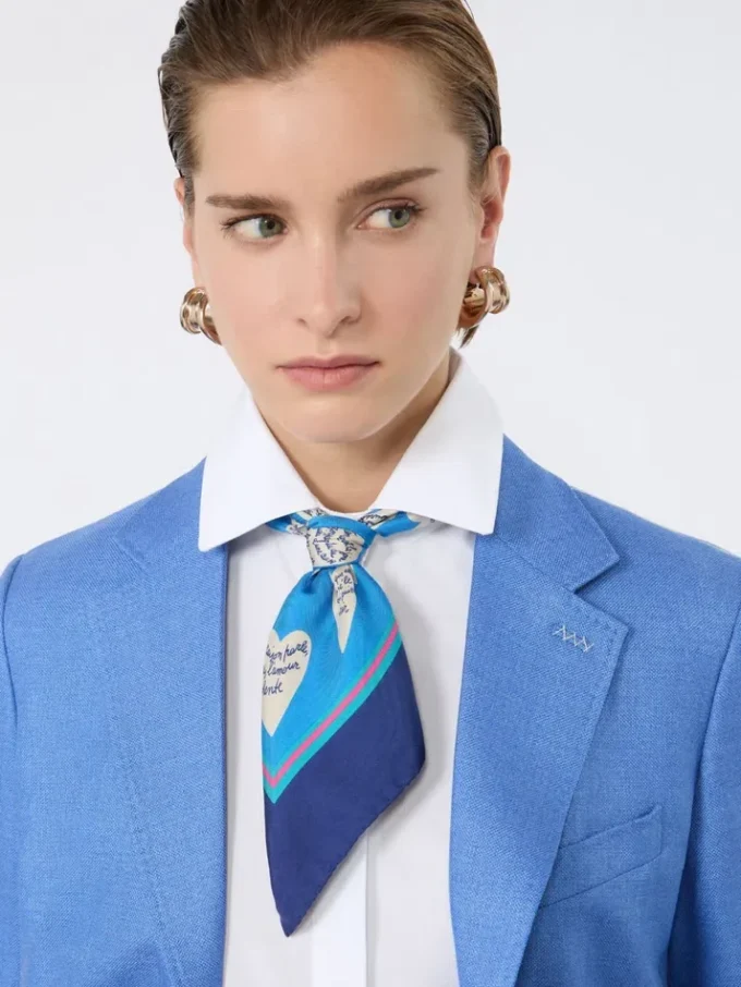 Foulard in seta stampata, blu navy