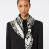 Foulard in twill di seta fantasia, nero