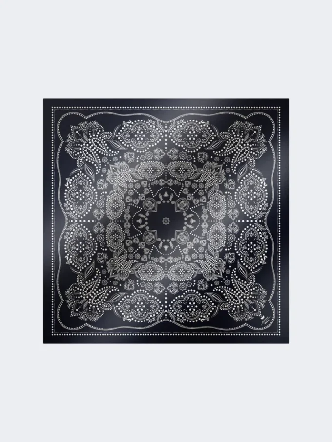 Foulard quadrato in seta stampata, blu notte Foulard quadrato in seta stampata, blu notte