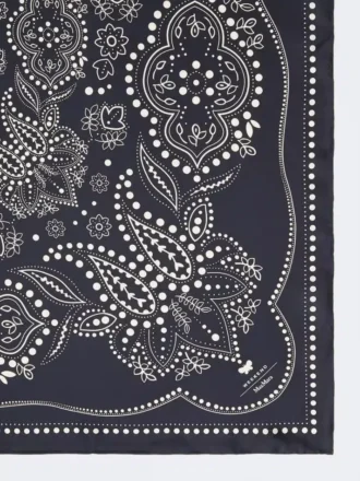 Foulard quadrato in seta stampata, blu notte