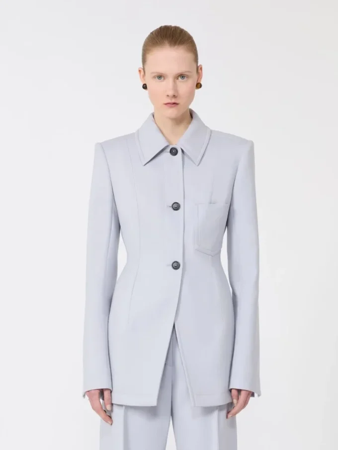 Giacca camicia aderente in gabardine, grigio medio