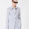 Giacca camicia aderente in gabardine, grigio medio