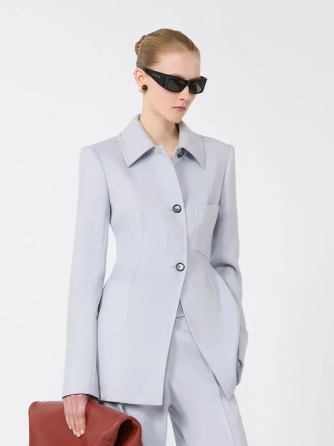 Giacca camicia aderente in gabardine, grigio medio