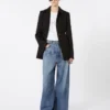 Giacca camicia aderente in gabardine, nera