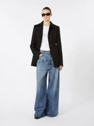 Giacca camicia aderente in gabardine, nera