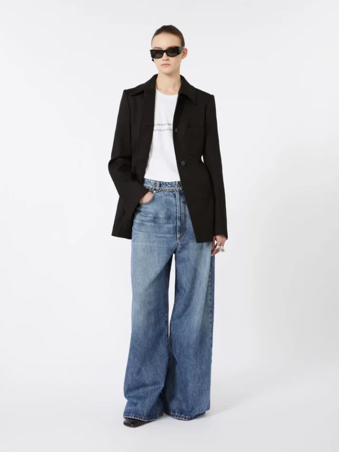 Giacca camicia aderente in gabardine, nera