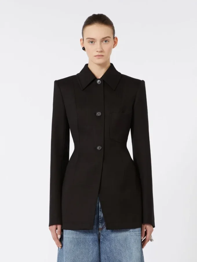Giacca camicia aderente in gabardine, nera