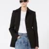Giacca camicia aderente in gabardine, nera