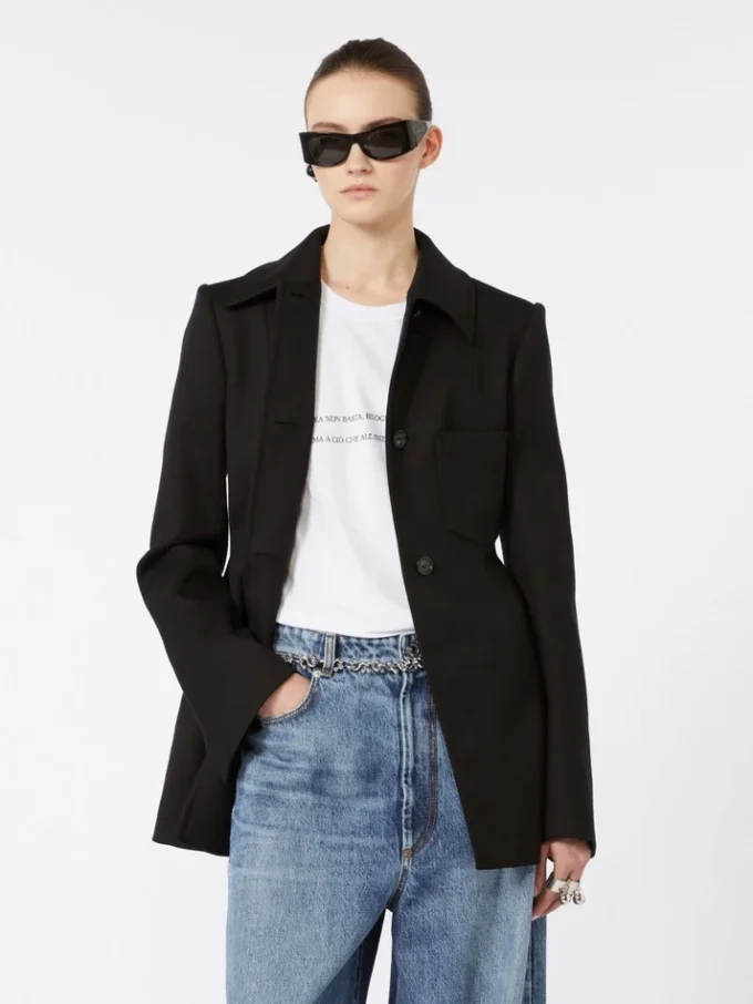 Giacca camicia aderente in gabardine, nera