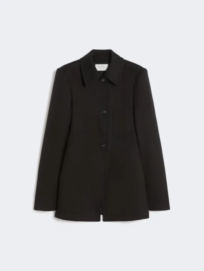 Giacca camicia aderente in gabardine, nera